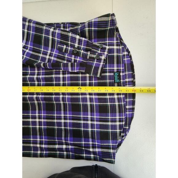 Born Scum Bottom Feeder Shirt Mens Medium Purple Black Plaid Flannel Button Down - Picture 13 of 16